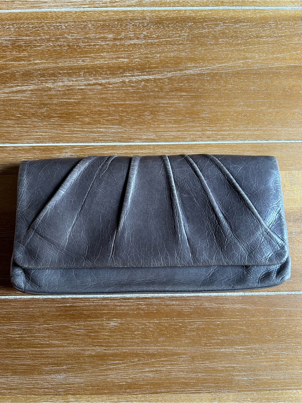 HOBO “Darla” Leather Wristlet Clutch in Granite